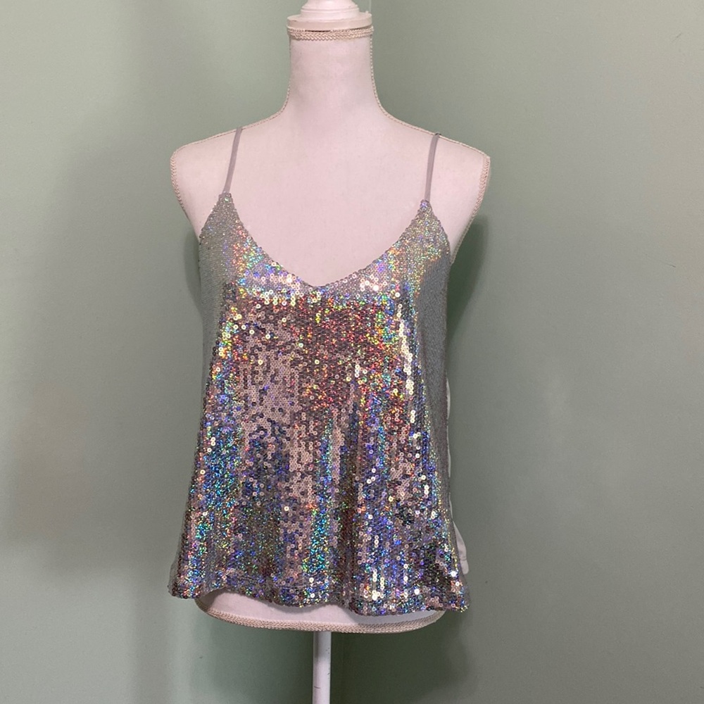 Womens MATERIAL GIRL Silver Iridescent Sequined Camisole - Large